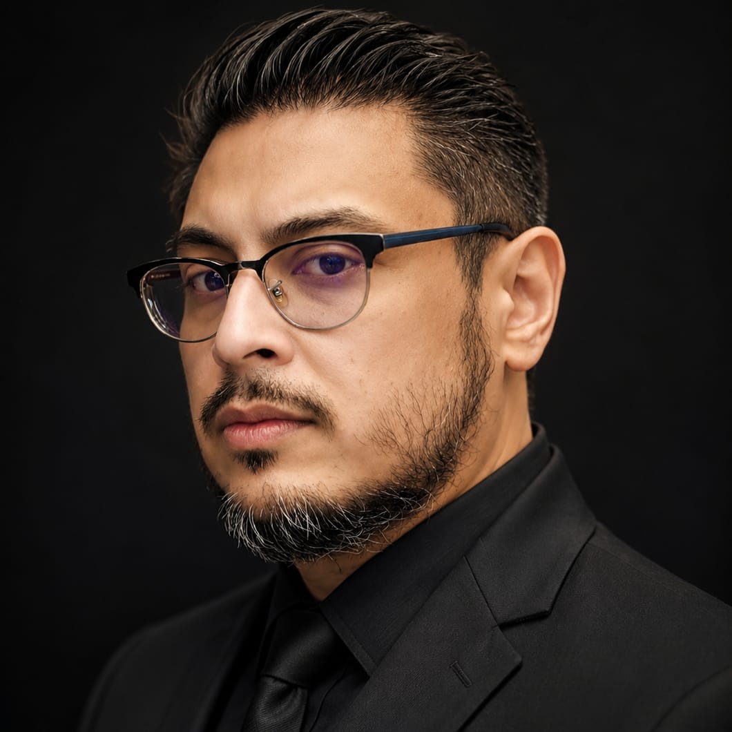 Portrait of Faysal Aziz in a black suit